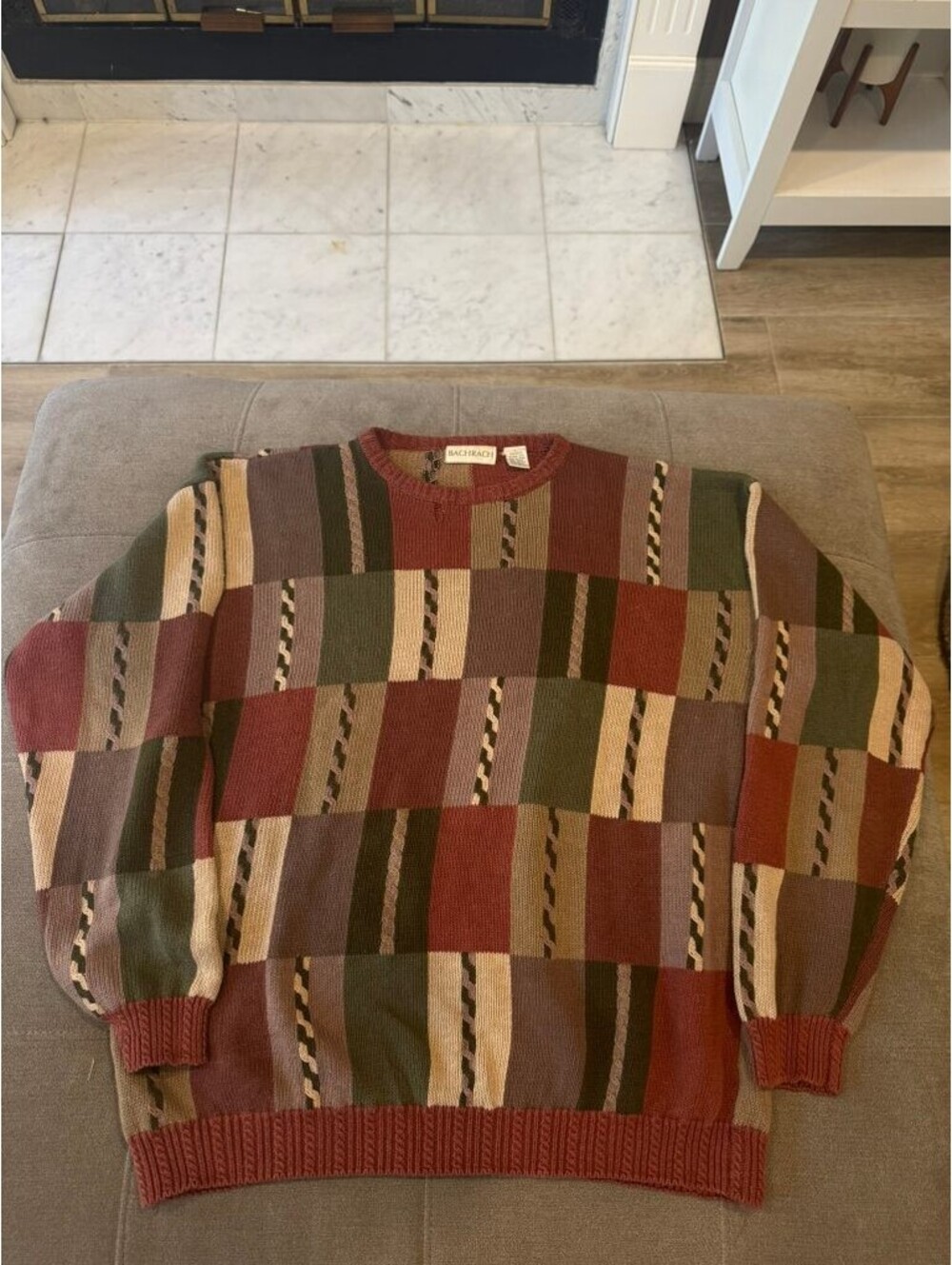 Vintage Bachrach Colorful Patchwork Knit Sweater Mens L